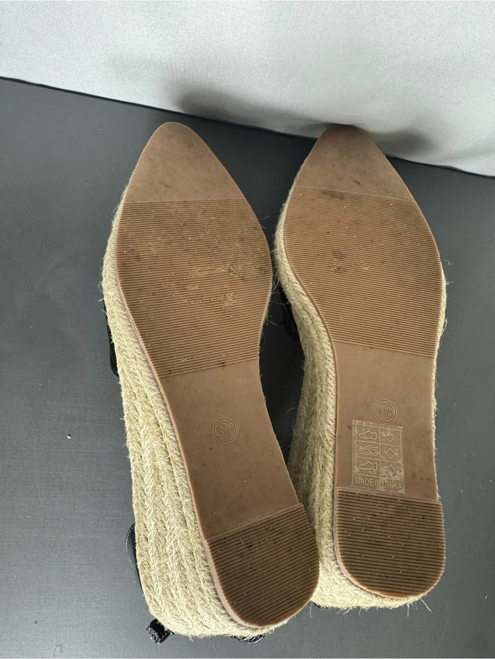 Black Espadrille Wedge Pointed-Toe Ankle-Strap Heels size 39